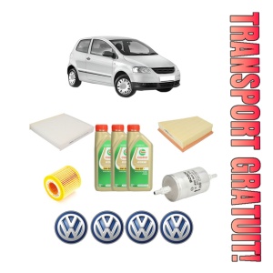 Set Pachet filtre revizie Bosch, 3 litrii ulei Castrol 5W30 Volkswagen FOX Hatchback (5Z1, 5Z3, 5Z4) 1.2 din 2005-2011, 4x Stickere auto cu Volkswagen