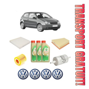 Set Pachet filtre revizie Bosch, 3 litrii ulei Castrol 5W30 Volkswagen POLO IV (9N_, 9A_) 1.2 din 2007-2009, 4x Stickere auto cu Volkswagen