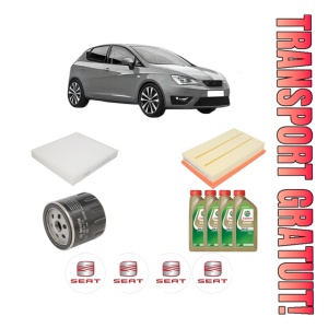 Set Pachet filtre revizie Bosch, 4 litrii ulei Castrol 0W20 SEAT IBIZA V (KJ1, KJG) 1.0 TSI din 2017, 4x Stickere auto cu SEAT