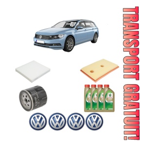 Set Pachet filtre revizie Bosch, 4 litrii ulei Castrol 0W20 Volkswagen PASSAT B8 Variant (3G5, CB5) 1.4 TSI din 2014-2018, 4x Stickere auto cu Volkswagen