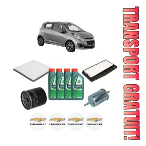 Set Pachet filtre revizie Bosch, 4 litrii ulei Castrol 10W40 CHEVROLET SPARK (M300) 1.2 din 2010, 4x Stickere auto cu CHEVROLET