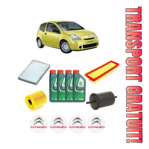 Set Pachet filtre revizie Bosch, 4 litrii ulei Castrol 10W40 CITROEN C2 ENTERPRISE (JG_) 1.1 din 2003-2009, 4x Stickere auto cu CITROEN