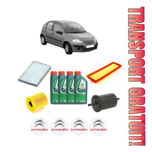 Set Pachet filtre revizie Bosch, 4 litrii ulei Castrol 10W40 CITROEN C3 I (FC_, FN_) 1.4 i din 2002-2010, 4x Stickere auto cu CITROEN