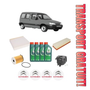 Set Pachet filtre revizie Bosch, 4 litrii ulei Castrol 10W40 CITROEN BERLINGO / BERLINGO FIRST MPV (MF_, GJK_, GFK_) 1.6 HDI 75 (MF9HW, GJ9HWC, GF9HWC, GN9HWC) din 2005-2011, 4x Stickere auto cu CITROEN