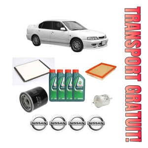 Set Pachet filtre revizie Bosch, 4 litrii ulei Castrol 10W40 NISSAN PRIMERA Hatchback (P11) 1.6 16V din 2000-2002, 4x Stickere auto cu NISSAN