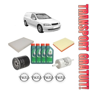 Set Pachet filtre revizie Bosch, 4 litrii ulei Castrol 10W40 OPEL ASTRA G Estate Van (F70) 1.6 LPG (F70) din 2000-2005, 4x Stickere auto cu OPEL