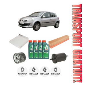 Set Pachet filtre revizie Bosch, 4 litrii ulei Castrol 10W40 RENAULT CLIO III Hatchback Van (SB_, SR_) 1.2 (SR0J) din 2005-2014, 4x Stickere auto cu RENAULT