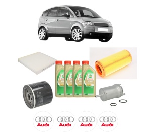 Set Pachet filtre revizie Bosch, 4 litrii ulei Castrol 5W30 AUDI A2 (8Z0) 1.4 din 2000-2005, 4x Stickere auto cu AUDI - Img 2
