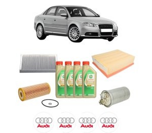 Set Pachet filtre revizie Bosch, 4 litrii ulei Castrol 5W30 AUDI A4 B7 (8EC) 2.0 TDI din 2004-2008, 4x Stickere auto cu AUDI - Img 2
