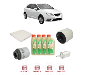 Set Pachet filtre revizie Bosch, 4 litrii ulei Castrol 5W30 SEAT IBIZA IV SC (6J1, 6P5) 1.2 TSI din 2010-2015, 4x Stickere auto cu SEAT - Img 2