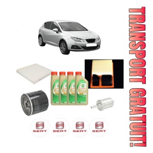 Set Pachet filtre revizie Bosch, 4 litrii ulei Castrol 5W30 SEAT IBIZA IV (6J5, 6P1) 1.4 LPG din 2008-2011, 4x Stickere auto cu SEAT