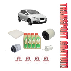 Set Pachet filtre revizie Bosch, 4 litrii ulei Castrol 5W30 SEAT IBIZA IV (6J5, 6P1) 1.4 TSI din 2009-2015, 4x Stickere auto cu SEAT
