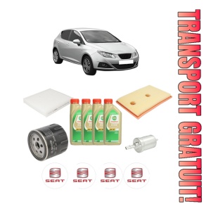 Set Pachet filtre revizie Bosch, 4 litrii ulei Castrol 5W30 SEAT IBIZA IV (6J5, 6P1) 1.2 TSI din 2015-2017, 4x Stickere auto cu SEAT