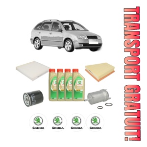 Set Pachet filtre revizie Bosch, 4 litrii ulei Castrol 5W30 SKODA FABIA I Combi (6Y5) 1.4 din 2000-2003, 4x Stickere auto cu SKODA