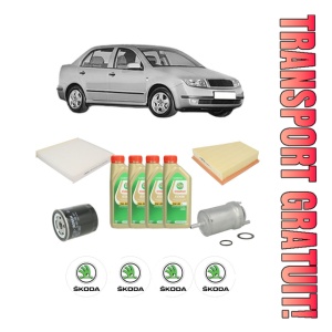 Set Pachet filtre revizie Bosch, 4 litrii ulei Castrol 5W30 SKODA FABIA I Saloon (6Y3) 1.4 din 2001-2003, 4x Stickere auto cu SKODA