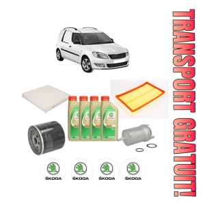 Set Pachet filtre revizie Bosch, 4 litrii ulei Castrol 5W30 SKODA FABIA I Praktik (6Y5) 1.4 din 2004-2007, 4x Stickere auto cu SKODA