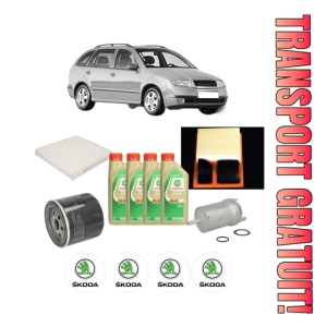 Set Pachet filtre revizie Bosch, 4 litrii ulei Castrol 5W30 SKODA FABIA I Combi (6Y5) 1.4 16V din 2006-2007, 4x Stickere auto cu SKODA