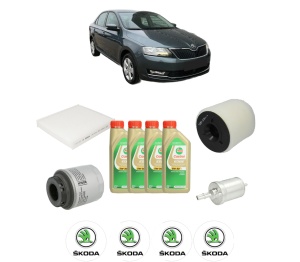 Set Pachet filtre revizie Bosch, 4 litrii ulei Castrol 5W30 SKODA RAPID (NH3, NK3, NK6) 1.4 TSI din 2012-2015, 4x Stickere auto cu SKODA - Img 2