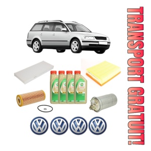 Set Pachet filtre revizie Bosch, 4 litrii ulei Castrol 5W30 Volkswagen PASSAT B5 Variant (3B5) 1.9 TDI din 2000, 4x Stickere auto cu Volkswagen