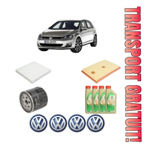 Set Pachet filtre revizie Bosch, 4 litrii ulei Castrol 5W30 Volkswagen GOLF VII Van (5G1) 1.4 TSi BlueMotion din 2012-2017, 4x Stickere auto cu Volkswagen