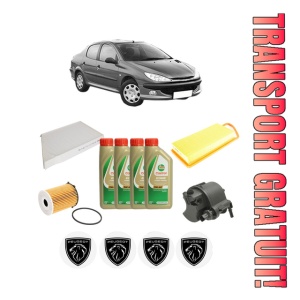 Set Pachet filtre revizie Bosch, 4 litrii ulei Castrol 5W40 PEUGEOT 206 Saloon 1.4 HDi eco 70 din 2008, 4x Stickere auto cu PEUGEOT
