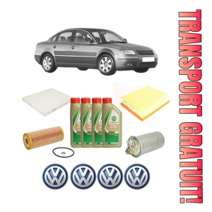 Set Pachet filtre revizie Bosch, 4 litrii ulei Castrol 5W40 Volkswagen PASSAT B5.5 (3B3) 1.9 TDI 4motion din 2000-2005, 4x Stickere auto cu Volkswagen