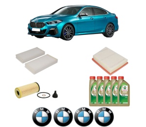 Set Pachet filtre revizie Bosch, 5 litrii ulei Castrol 0W20 BMW Seria 2 Gran Coupe (F44) 218 i din 2019, 4x Stickere auto cu BMW - Img 2