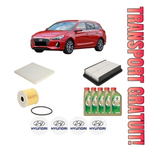 Set Pachet filtre revizie Bosch, 5 litrii ulei Castrol 0W20 HYUNDAI i30 Estate (PDE) 1.6 CRDi din 2018, 4x Stickere auto cu HYUNDAI