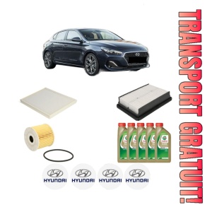 Set Pachet filtre revizie Bosch, 5 litrii ulei Castrol 0W20 HYUNDAI i30 FASTBACK (PDE, PDEN) 1.6 CRDi hybrid 48V din 2020, 4x Stickere auto cu HYUNDAI
