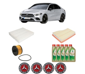 Set Pachet filtre revizie Bosch, 5 litrii ulei Castrol 0W20 MERCEDES-BENZ A-CLASS Saloon (V177) A 250 e (177.186) din 2019, 4x Stickere auto cu MERCEDES-BENZ - Img 2