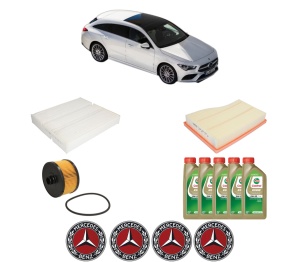 Set Pachet filtre revizie Bosch, 5 litrii ulei Castrol 0W20 MERCEDES-BENZ CLA Shooting Brake (X118) CLA 250 e (118.686) din 2020, 4x Stickere auto cu MERCEDES-BENZ - Img 2