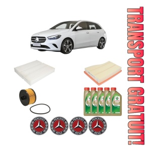 Set Pachet filtre revizie Bosch, 5 litrii ulei Castrol 0W20 MERCEDES-BENZ B-CLASS Sports Tourer (W247) B 250 e (247.086) din 2020, 4x Stickere auto cu MERCEDES-BENZ