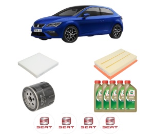 Set Pachet filtre revizie Bosch, 5 litrii ulei Castrol 0W20 SEAT LEON (KL1, KLG) 1.5 TGI CNG din 2020, 4x Stickere auto cu SEAT - Img 2