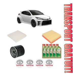 Set Pachet filtre revizie Bosch, 5 litrii ulei Castrol 0W20 TOYOTA YARIS (_P21_, _PA1_, _PH1_) 1.6 GR 4WD (GXPA16) din 2020, 4x Stickere auto cu TOYOTA
