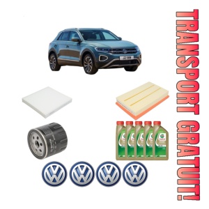Set Pachet filtre revizie Bosch, 5 litrii ulei Castrol 0W20 Volkswagen T-ROC (A11, D11) 1.5 TSI din 2017, 4x Stickere auto cu Volkswagen