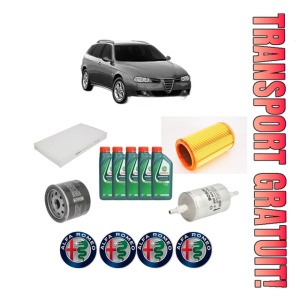 Set Pachet filtre revizie Bosch, 5 litrii ulei Castrol 10W40 ALFA ROMEO 156 Sportwagon (932_) 2.0 16V T.SPARK (932B21__) din 2000-2002, 4x Stickere auto cu ALFA ROMEO