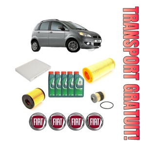 Set Pachet filtre revizie Bosch, 5 litrii ulei Castrol 10W40 FIAT IDEA (350_) 1.9 JTD din 2004, 4x Stickere auto cu FIAT