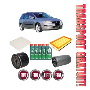 Set Pachet filtre revizie Bosch, 5 litrii ulei Castrol 10W40 FIAT STILO (192_) 1.9 JTD din 2004-2006, 4x Stickere auto cu FIAT