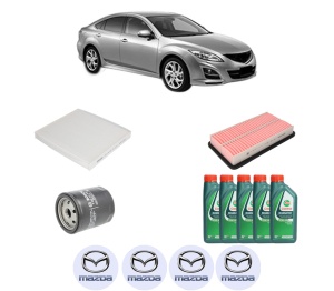 Set Pachet filtre revizie Bosch, 5 litrii ulei Castrol 10W40 MAZDA 6 Saloon (GH) 2.0 MZR (GHEFP) din 2010-2012, 4x Stickere auto cu MAZDA - Img 2