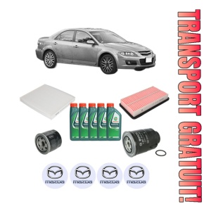Set Pachet filtre revizie Bosch, 5 litrii ulei Castrol 10W40 MAZDA 6 Hatchback (GG) 2.0 DI (GG14) din 2002-2007, 4x Stickere auto cu MAZDA