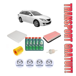 Set Pachet filtre revizie Bosch, 5 litrii ulei Castrol 10W40 MAZDA 6 Estate (GH) 1.8 MZR din 2008-2013, 4x Stickere auto cu MAZDA
