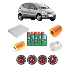 Set Pachet filtre revizie Bosch, 5 litrii ulei Castrol 10W40 MERCEDES-BENZ A-CLASS (W168) A 140 (168.031, 168.131) din 2001-2004, 4x Stickere auto cu MERCEDES-BENZ - Img 2