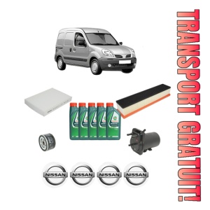 Set Pachet filtre revizie Bosch, 5 litrii ulei Castrol 10W40 NISSAN KUBISTAR Van (X76) 1.5 dCi din 2003-2009, 4x Stickere auto cu NISSAN