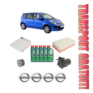 Set Pachet filtre revizie Bosch, 5 litrii ulei Castrol 10W40 NISSAN NOTE (E11, NE11) 1.5 dCi din 2006-2012, 4x Stickere auto cu NISSAN