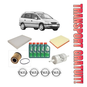 Set Pachet filtre revizie Bosch, 5 litrii ulei Castrol 10W40 OPEL ZAFIRA A MPV (T98) 1.8 16V (F75) din 2000-2005, 4x Stickere auto cu OPEL