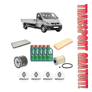 Set Pachet filtre revizie Bosch, 5 litrii ulei Castrol 10W40 RENAULT TRAFIC II Platform/Chassis (EL) 1.9 dCi (EL0B) din 2001-2003, 4x Stickere auto cu RENAULT