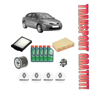 Set Pachet filtre revizie Bosch, 5 litrii ulei Castrol 10W40 RENAULT MEGANE II Saloon (LM0/1_) 1.5 dCi (LM1F) din 2005-2010, 4x Stickere auto cu RENAULT