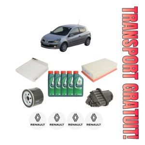 Set Pachet filtre revizie Bosch, 5 litrii ulei Castrol 10W40 RENAULT CLIO III (BR0/1, CR0/1) 1.5 dCi (BR17, CR17) din 2005-2012, 4x Stickere auto cu RENAULT