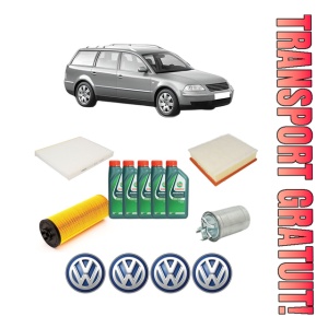 Set Pachet filtre revizie Bosch, 5 litrii ulei Castrol 10W40 Volkswagen PASSAT B5.5 Variant (3B6) 2.5 TDI 4motion din 2003-2005, 4x Stickere auto cu Volkswagen