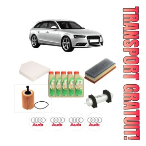 Set Pachet filtre revizie Bosch, 5 litrii ulei Castrol 5W30 AUDI A4 B8 Avant (8K5) 2.0 TDI din 2008-2015, 4x Stickere auto cu AUDI